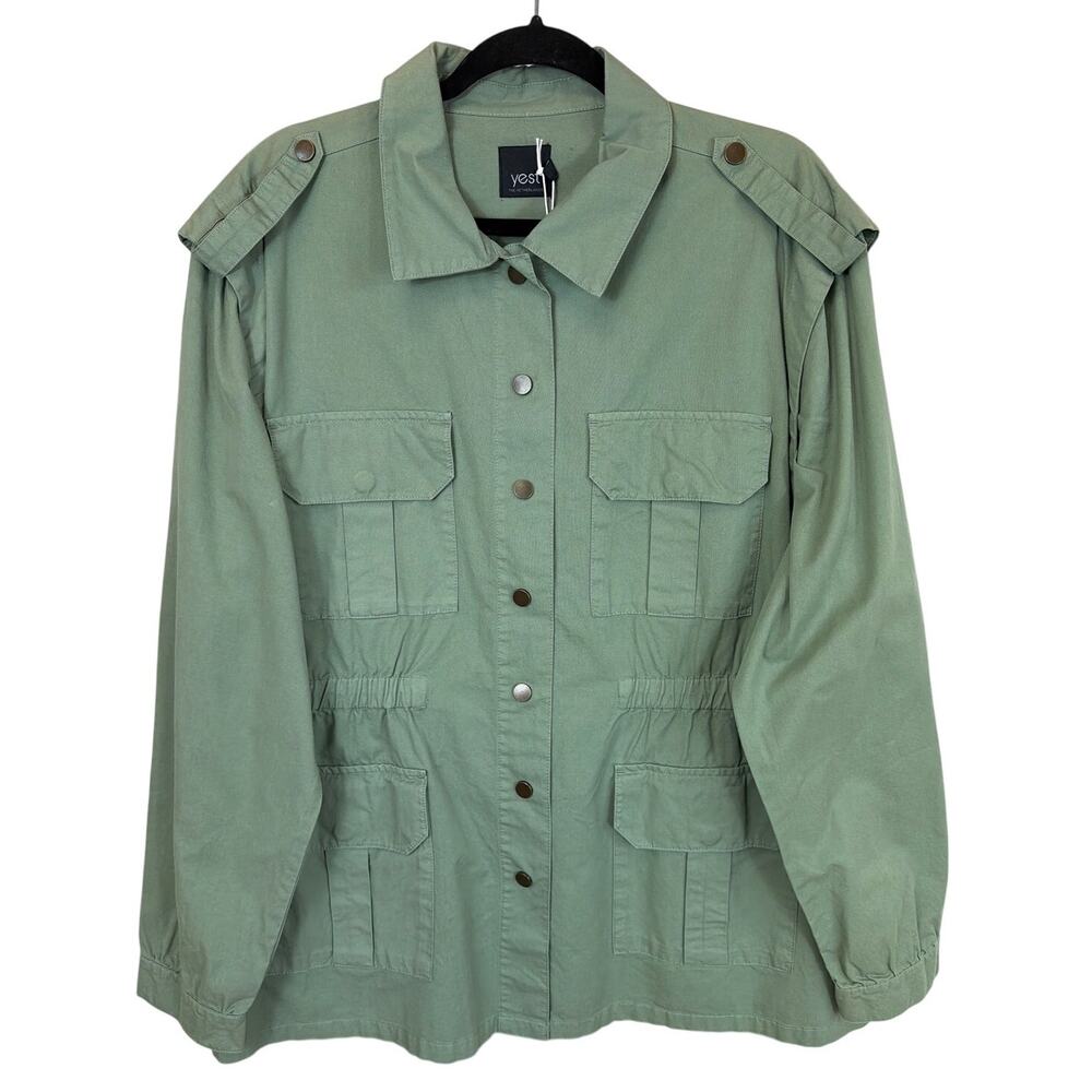 NWT Yesta Netherlands Green Cotton Utility Snap Front Jacket Plus Size 16